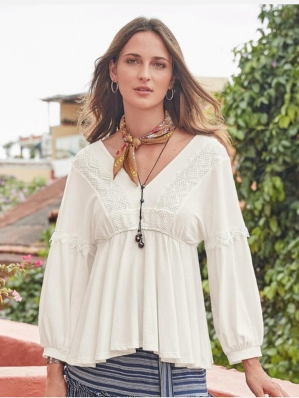 SUNDANCE: Lace Trimmed Top